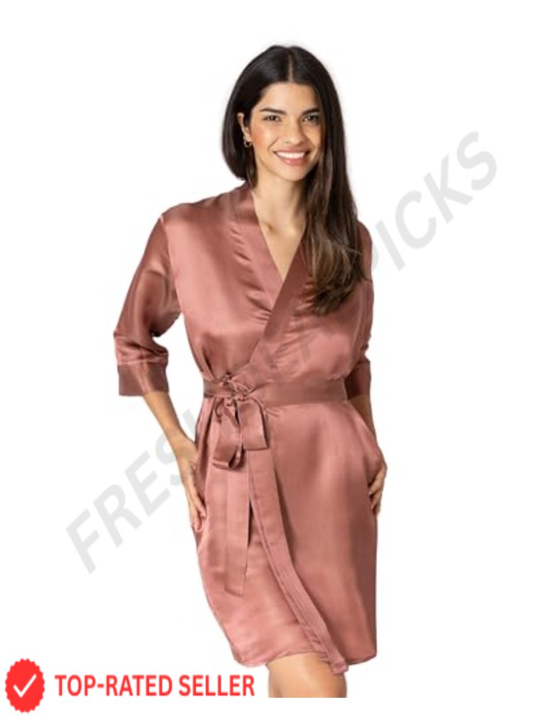 Luxury Artisan Silk Robe, Knee Length, Washable, 27 Momme, Xs-4xl